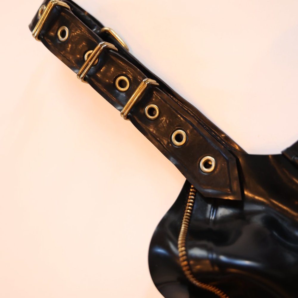 Latex Bra with Heavy Gold Hardware + Zip Buckle Design, 32B - Black - Custommade - Picture 3 of 6